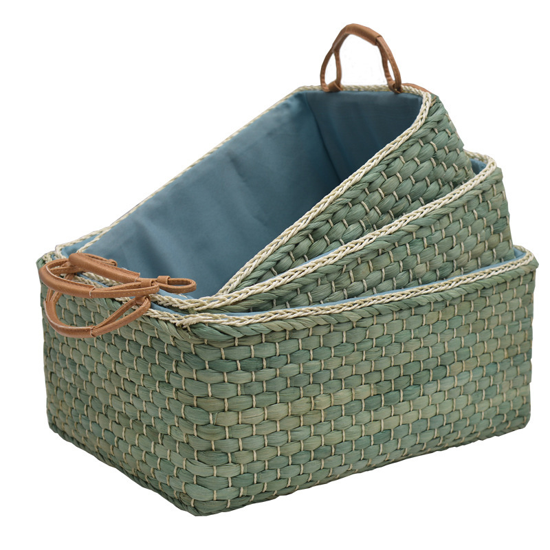 Caja de almacenamiento de piel de maíz tela de caña caja de almacenamiento de mesa de té caja de almacenamiento de escritorio sala de estar cesta de artículos domésticos