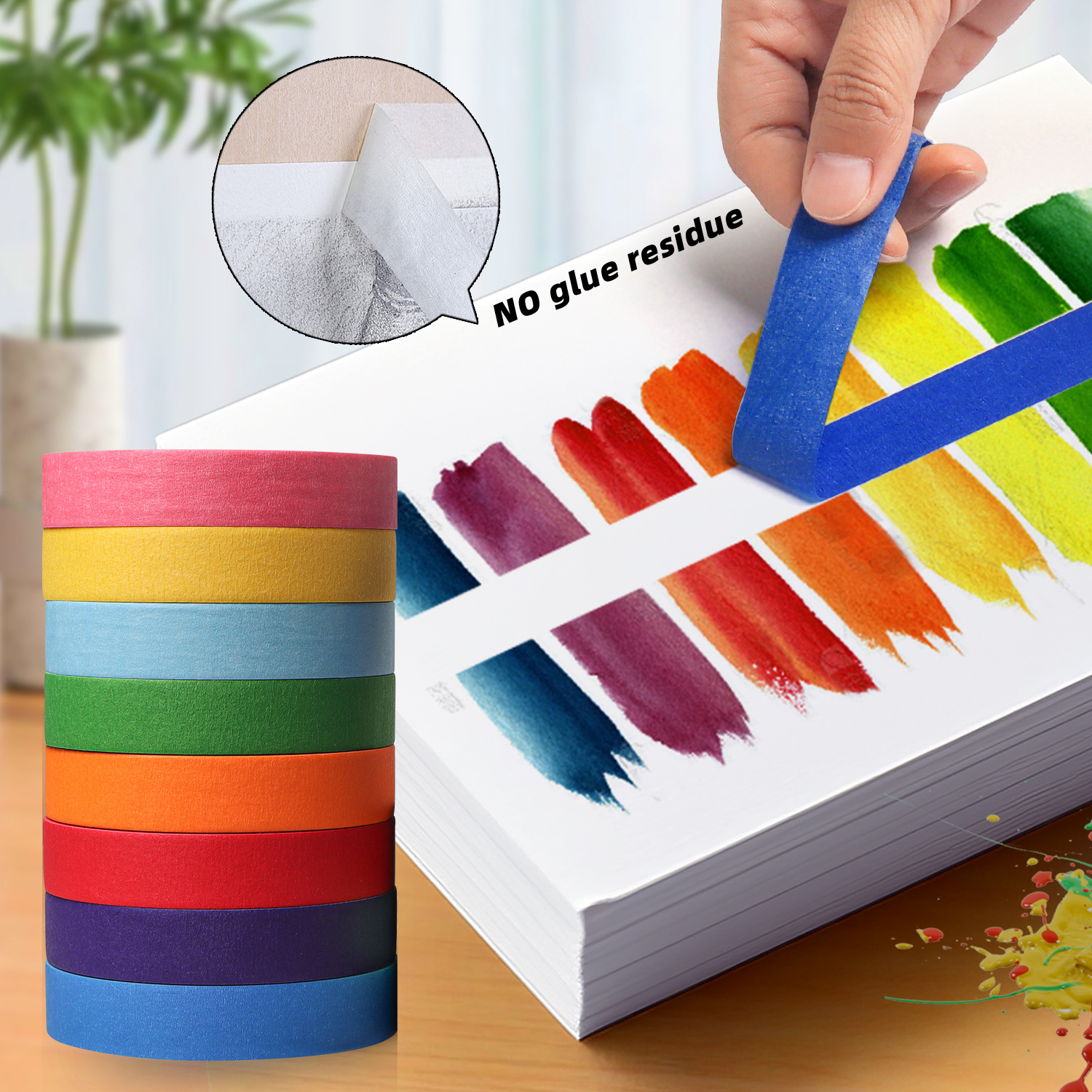 Cinta de papel de textura decorativa de color de alta viscosidad, pintura en aerosol, enmascaramiento, separación de color de arte para niños, cinta de papel de textura de alta temperatura, sin marcas