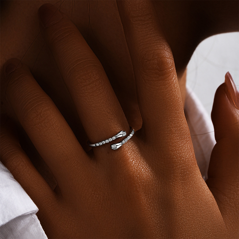 4g Weight Zircon Inlay Material Open Rings Classification Adjustable Ring Size 1 Piece Quantity Daily Occasion 925 Sterling Silver Material Geometric Pattern Women's Gender Plating, Inlay Design Simple Style Style 925 Sterling Silver Zircon Geometric Open Rings 15