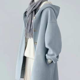 厂家直销牛货今年流行毛呢外套女秋冬感年新款小个子奶油蓝色欧美