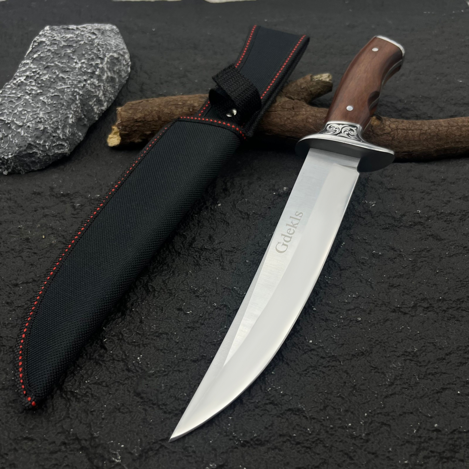 户外高硬度彩木柄直刀荒野战术求生刀随身便携锻打多用刀登山小刀