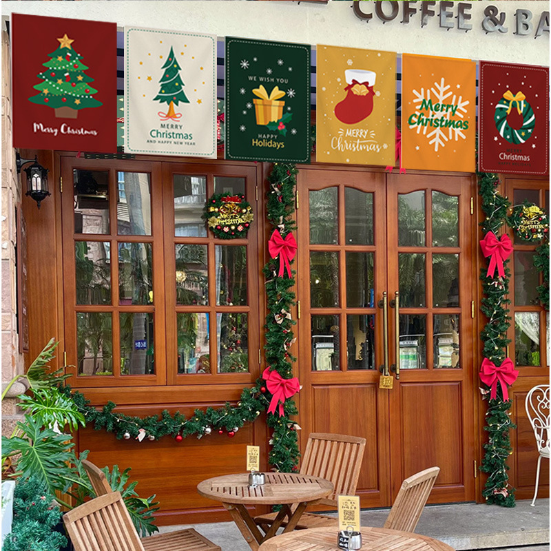 New Christmas Atmosphere Decorative Flag Curtain Shop Restaurant Santa Claus Decoration Hanging Painting Living Room Background Hanging Cloth