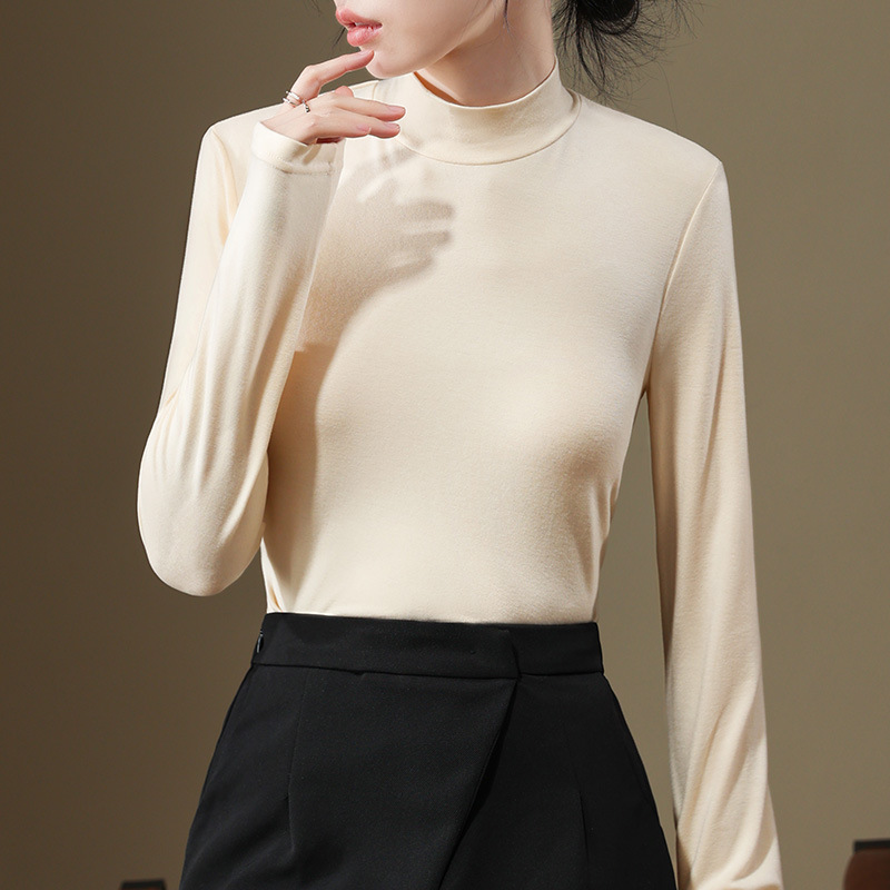Camisa de fondo de terciopelo de cuello alto pequeño color café para mujer 2024 nuevo estilo interior de manga larga con ropa de fondo de piel cálida de estilo occidental de moda de otoño e invierno image 7