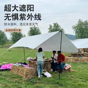 Outdoor Rainproof Sunshade Picnic Canopy Tent Outdoor Camping Portable Sun Shed Picnic Pergola Silver Coated Curtain