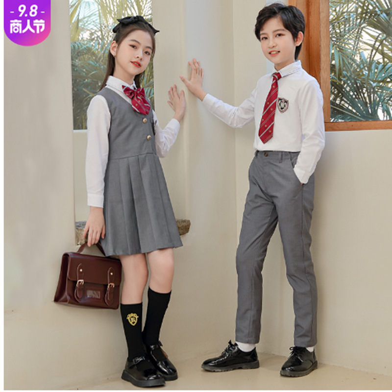 伊銘雪兒童演出背心裙表演服中小學生校服班服學院風連衣裙套裝