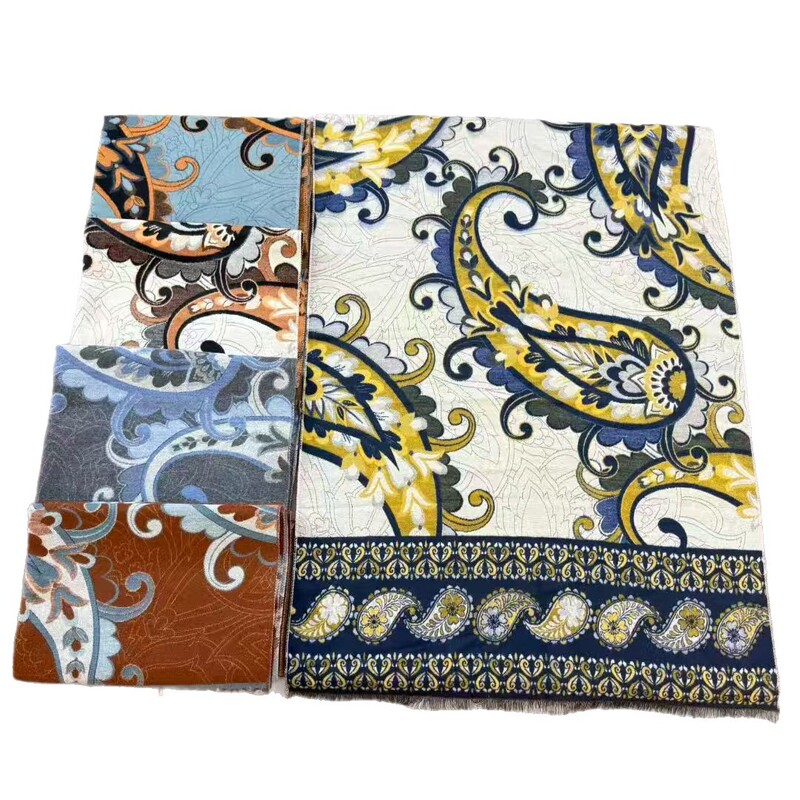 她信跨境秋冬植物印花佩斯纹利花朵图案ins风设计感围巾scarves|undefined