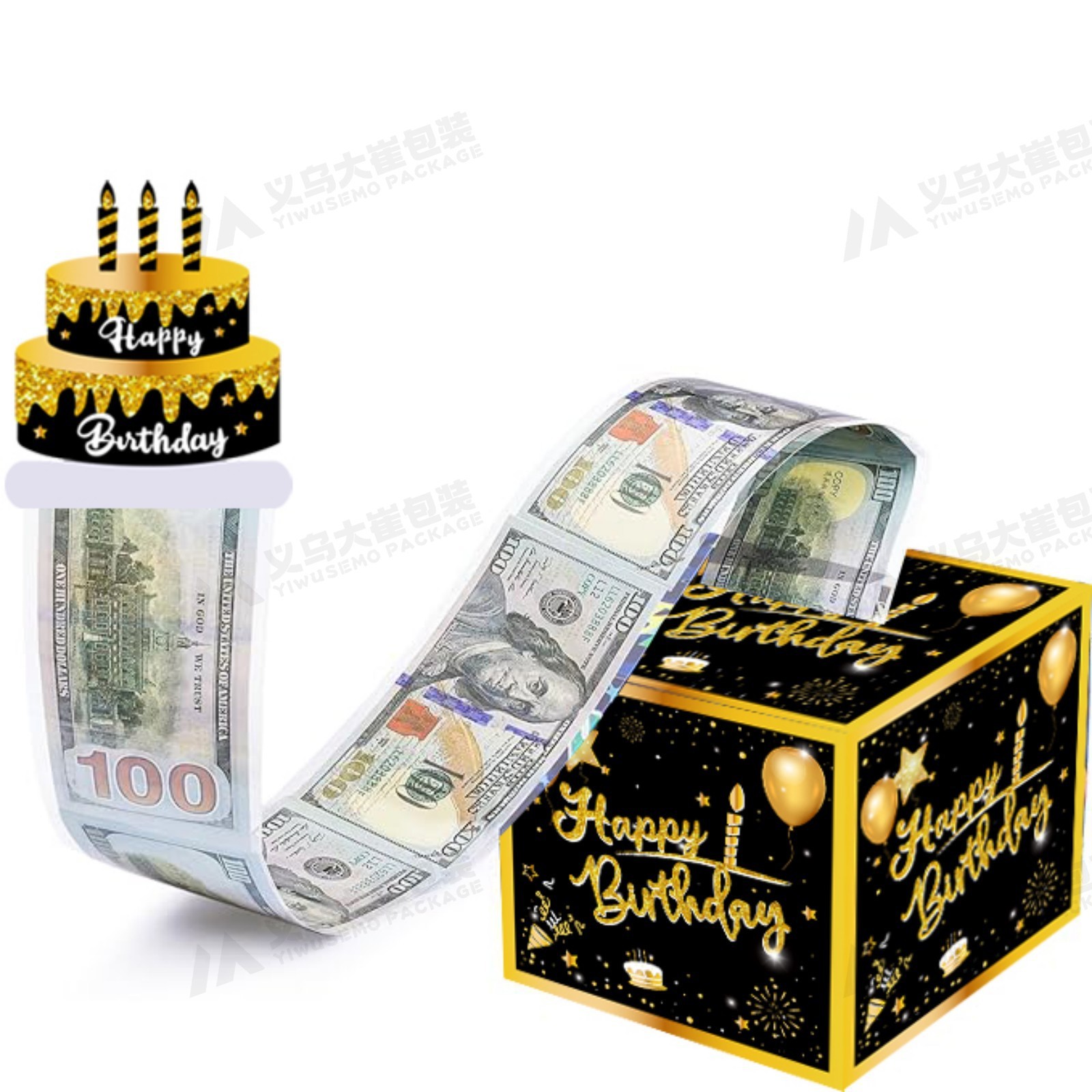现货黑金生日蛋糕抽钱盒子（独家设计款）;均码