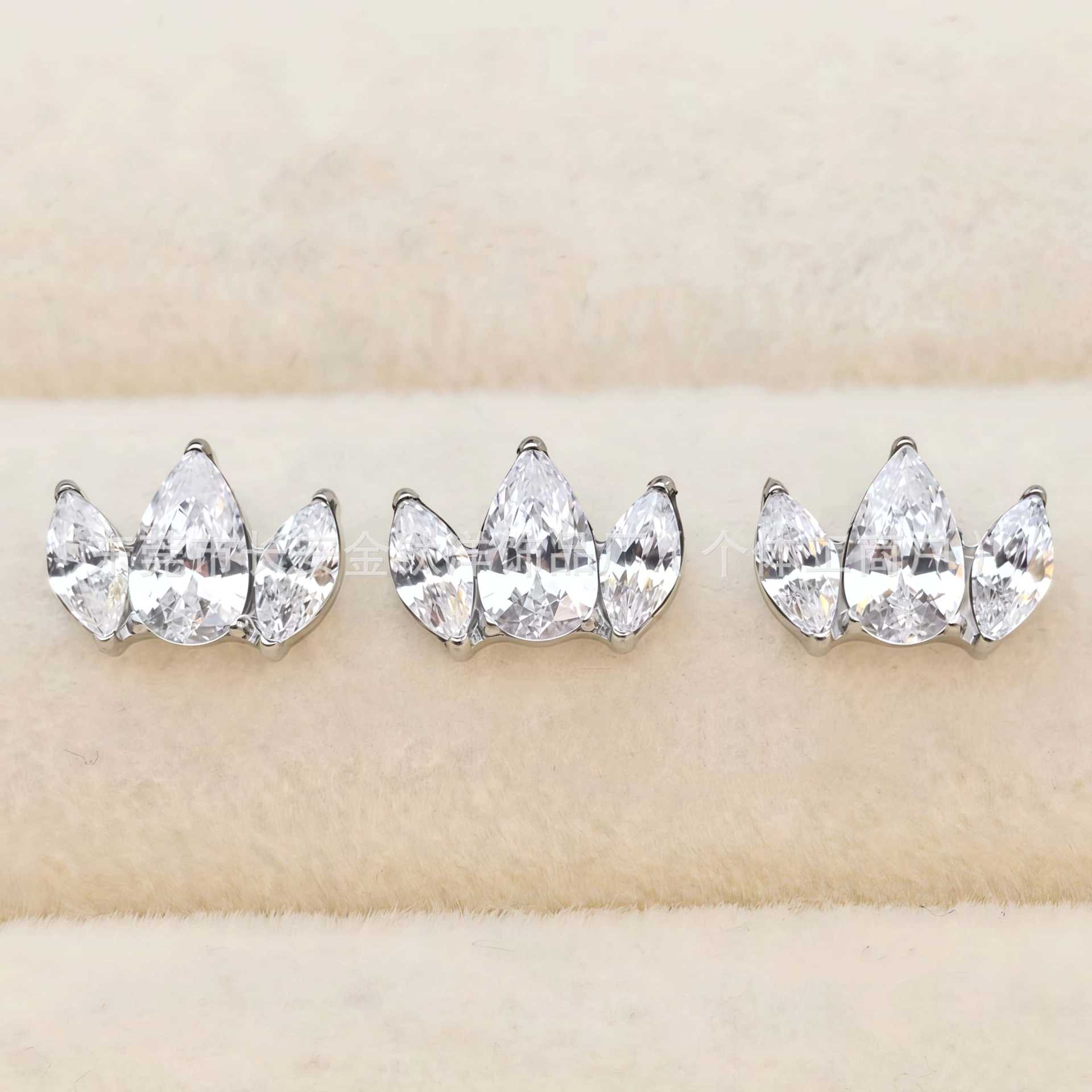 F136 Titanium Full Diamond Water Drop Marquise Zirconia Ear Studs Lip Studs Ear Bone Studs G23 Titanium Alloy Body Piercing Jewelry detail image 7