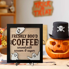 現物国境を越えたハロウィーンの日に家のデスクトップを飾るアイデアがかわいい幽霊の木製の装飾品木製コーヒーの看板