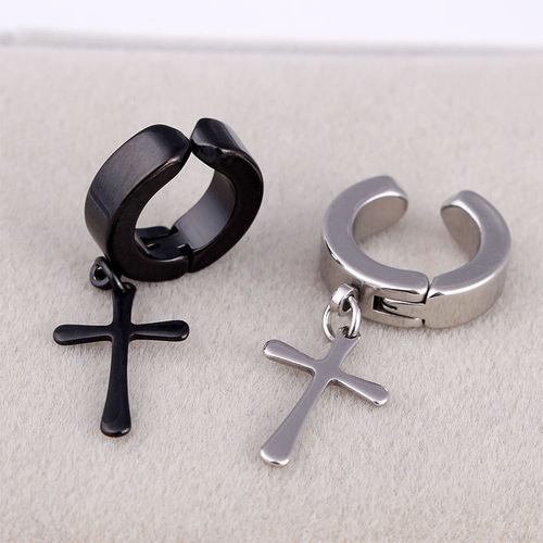 Korean Style Fashion Cross Titanium Steel Magnet Men No Hole Ear Clips Earrings Wholesale Amazon Trend Cross-Border Supply