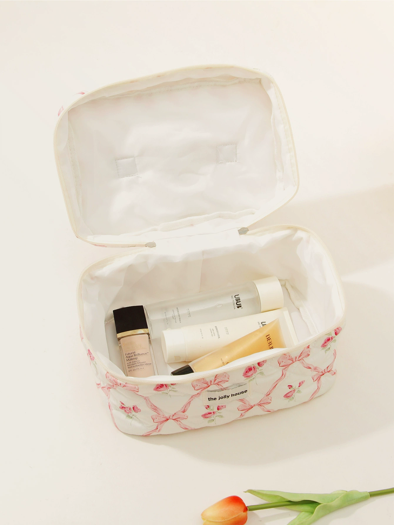 Cosmetic Bag Liner with Bow (liner) — Quilted Cotton, Large/Medium/Small Multi-Size Set