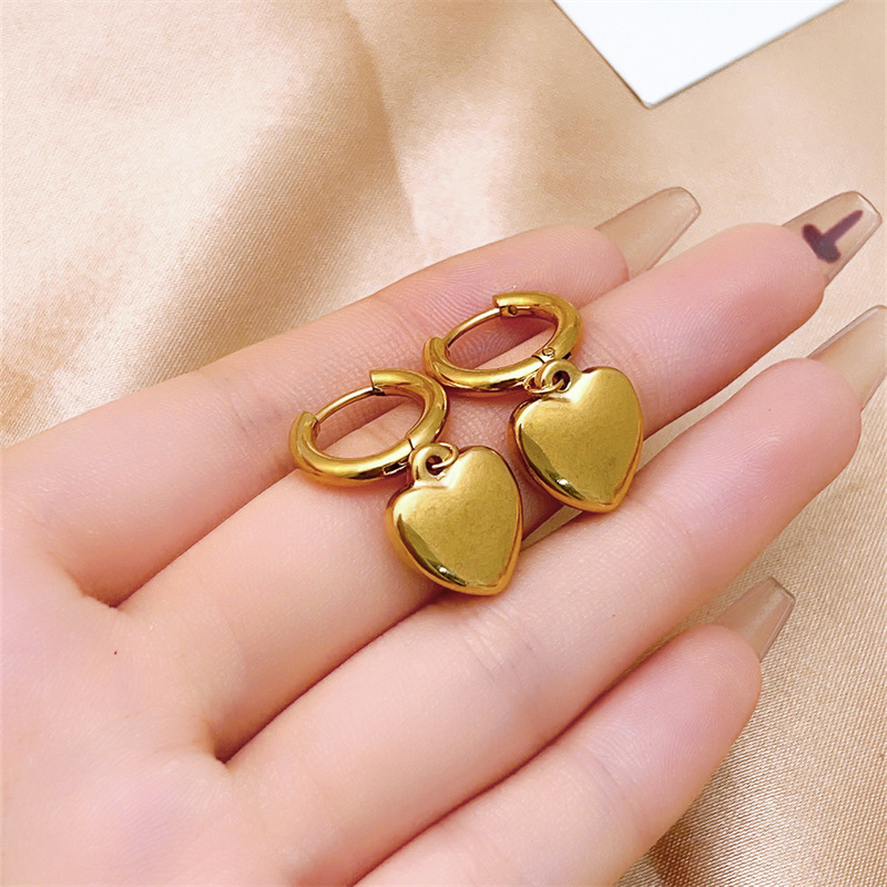 Gold Plated Plating Material 1 Pair Simple Style Heart Shape Plating 304 Stainless Steel Copper Gold Plated Drop Earrings