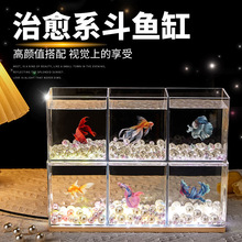 发光生态斗鱼缸新款透明亚克力桌面创意造景排缸客厅小型观赏沧海