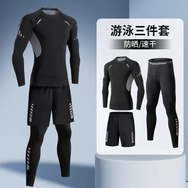 Men's swimwear, sun-protective, quick-drying, surfing suit, adult long-sleeved swimming suit, youth wetsuit set, jellyfish-proof swimwear, swim trunks