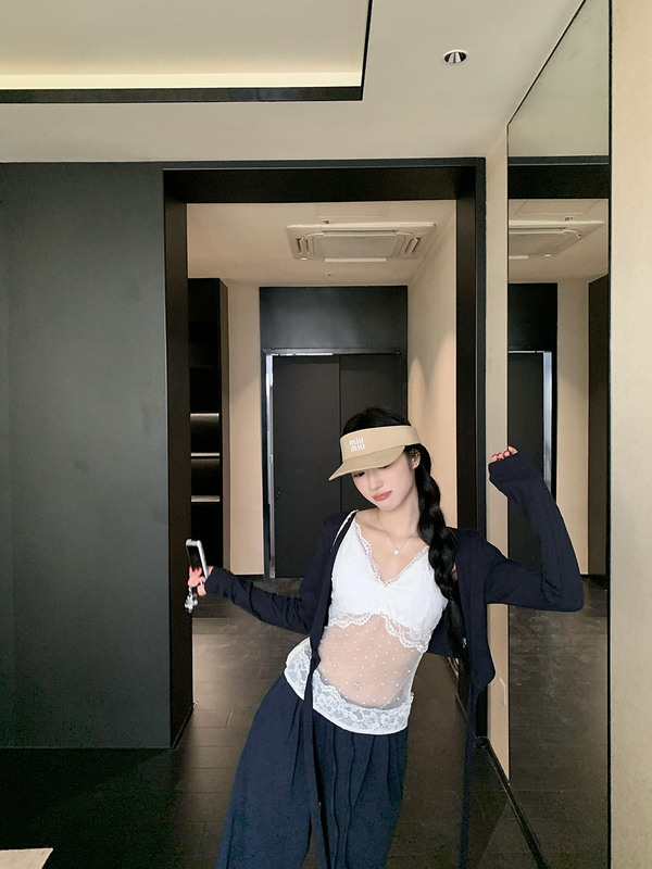 纯欲风设计感薄款开衫内搭蕾丝吊带女秋季新款辣妹显瘦休闲两件套|undefined