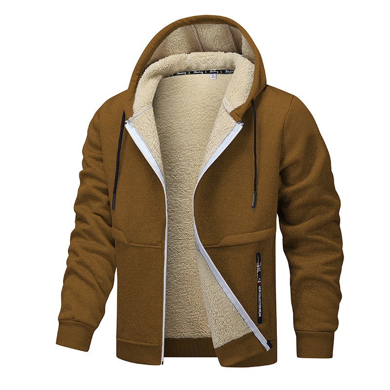 Cross-border Autumn and Winter New Lamb Fleece Coat Thickened Cardigan Hooded European Size Casual Warm Cardigan Sweater Jacket for Men