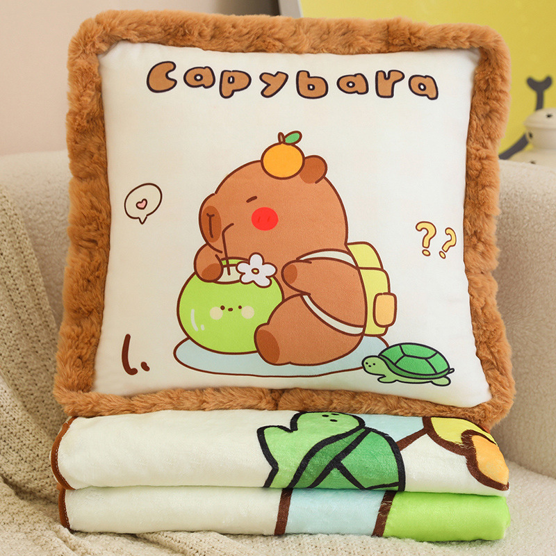 Capibara almohada de abrazo manta 2 - en - 1 colcha de automóvil para dormir aire acondicionado de oficina almohada de siesta