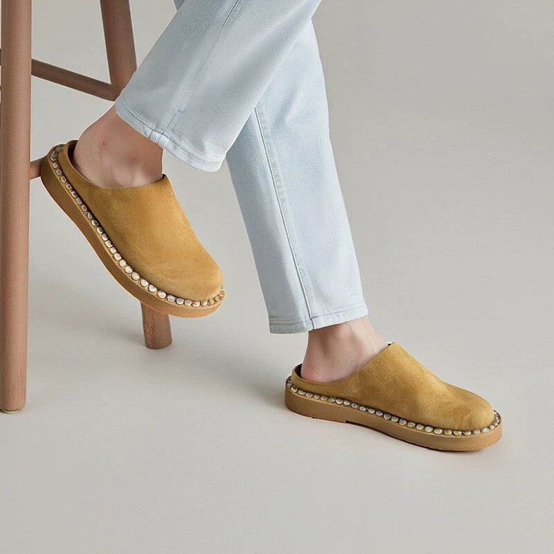 Женские летние босоножки Birkenstock из натуральной кожи, коричневые, ретро, с заклепками, уродливый дизайн 2025 года, новая модель, на толстой подошве, с закругленным носком.