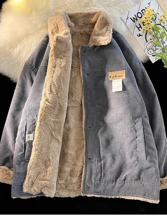 Etiqueta de pana moda hombre tendencia de invierno hombre solapa chaqueta acolchada de algodón suelta marca de moda japonesa chaqueta de pareja chaqueta
