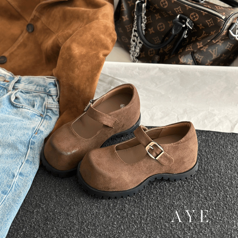 【AYE】25SS做旧擦色小马蹄厚底增高玛丽珍｜内增高6公分时尚女靴|undefined