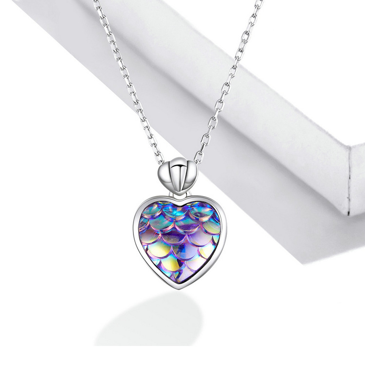 Wedding Occasion 925 Sterling Silver Material Earrings + Necklace 925 Sterling Silver Resin Heart Shape Fish Scales Earrings Necklace