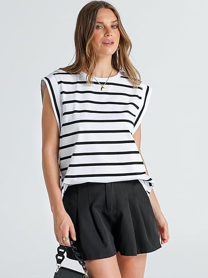 210g Weight Sleeveless Sleeve Length Pullovers Placket Type Raglan Sleeve Sleeve Type Cotton Fabric Type Long Top Length T-shirt Tops Type Holiday, Daily Occasion Round Neck Neckline Loose Fit Type Stripe, Solid Color Pattern Summer, Spring Season Women's Gender Casual Style Wholesale Women's Casual Stripe Solid Color Sleeveless T-Shirts 33