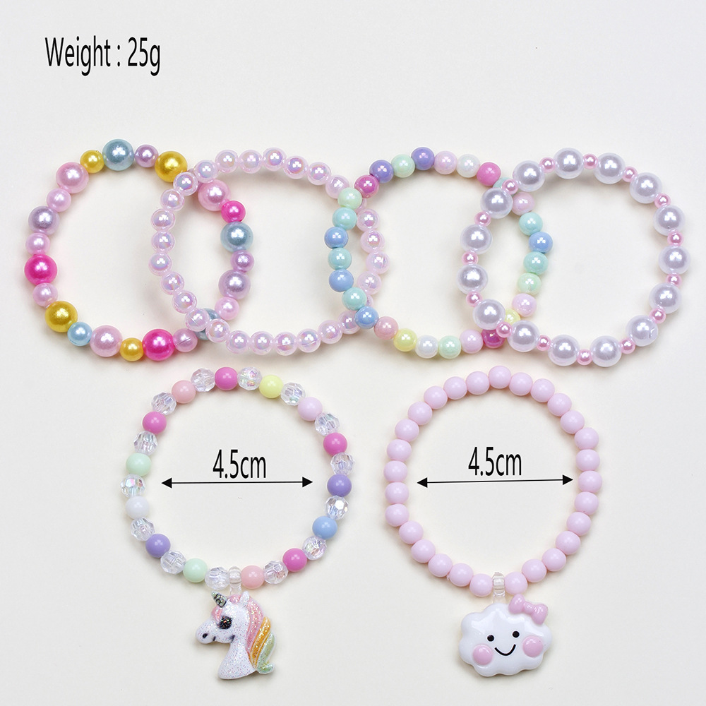 Cute Clouds Unicorn Plastic Resin Beaded Bracelets 6 Pieces