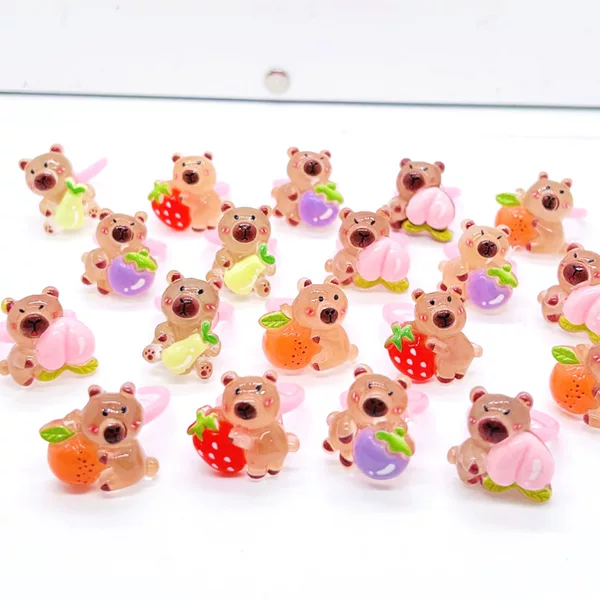 Cross-Border Kapibala Children's Cartoon Fruit Ring Open Frosted Plastic Ring Birthday Gift Kindergarten