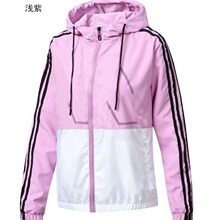 新款春秋女连帽风衣拼接风衣学生班服薄款运动休闲夹克女外套3678