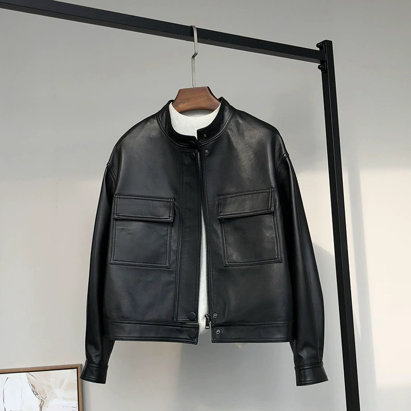 Spring short fashionable jacket, genuine leather