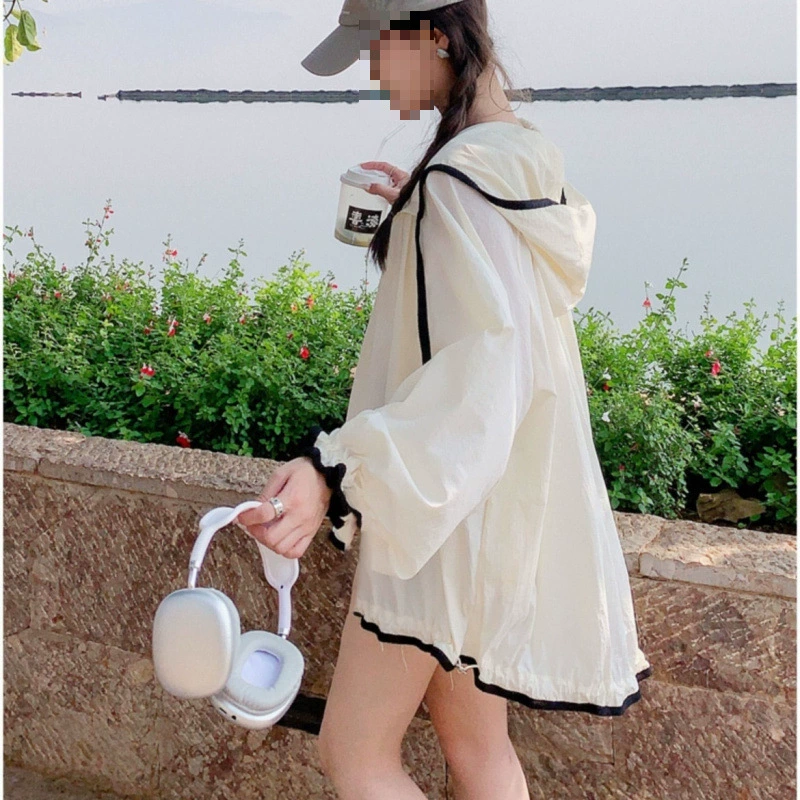 [40 000 человек собираются] Новая солнцезащитная одежда для женщин летом, тонкая свободная корейская одежда с капюшоном, короткий стиль, новинка 2024 года