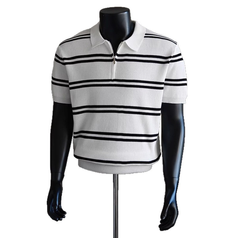 Camisas de polo de manga corta de vello de estilo de verano, camisetas de hielo con media cremallera a rayas, fábrica transfronteriza al por mayor image 6