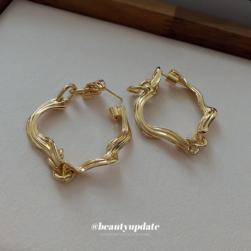 Aguja de plata rayado torcido pendientes geométricos pendientes diseño europeo y americano barroco aretes nicho red pendientes de la manera roja