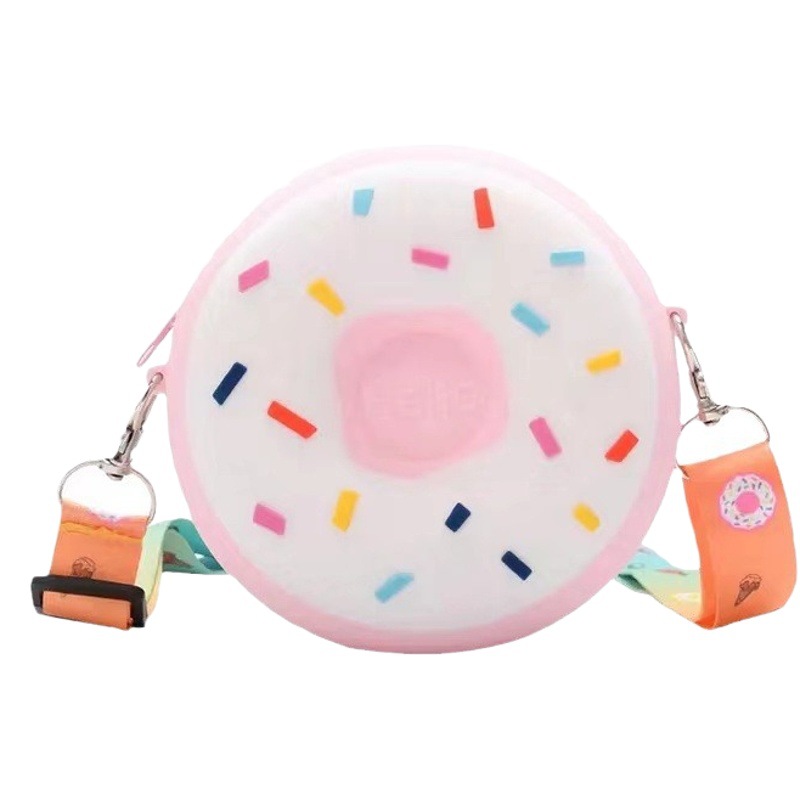 Nueva bolsa cruzada infantil con forma de donut, monedero de silicona, mini bolsa cruzada, cartera de hombro, linda bolsa para niñas