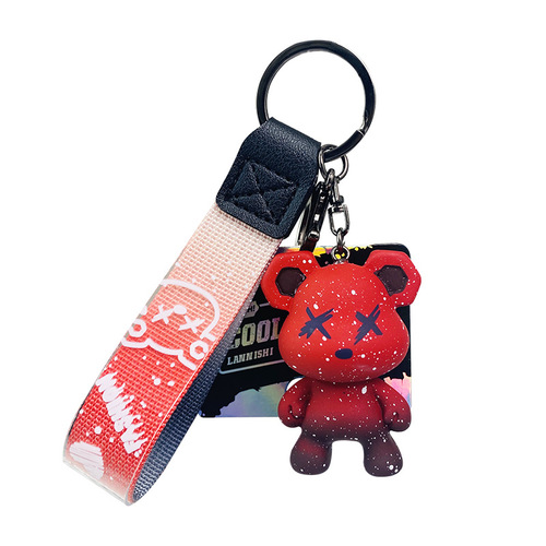 Trendy cool gradient bear key chain car key pendant exquisite and cute school bag pendant boy couple car key chain