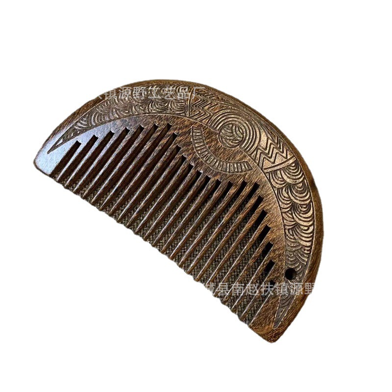 卸売金檀半月細歯木製櫛 美髪用携帯バッグ櫛 彫刻入り抖音ライブ商品|undefined