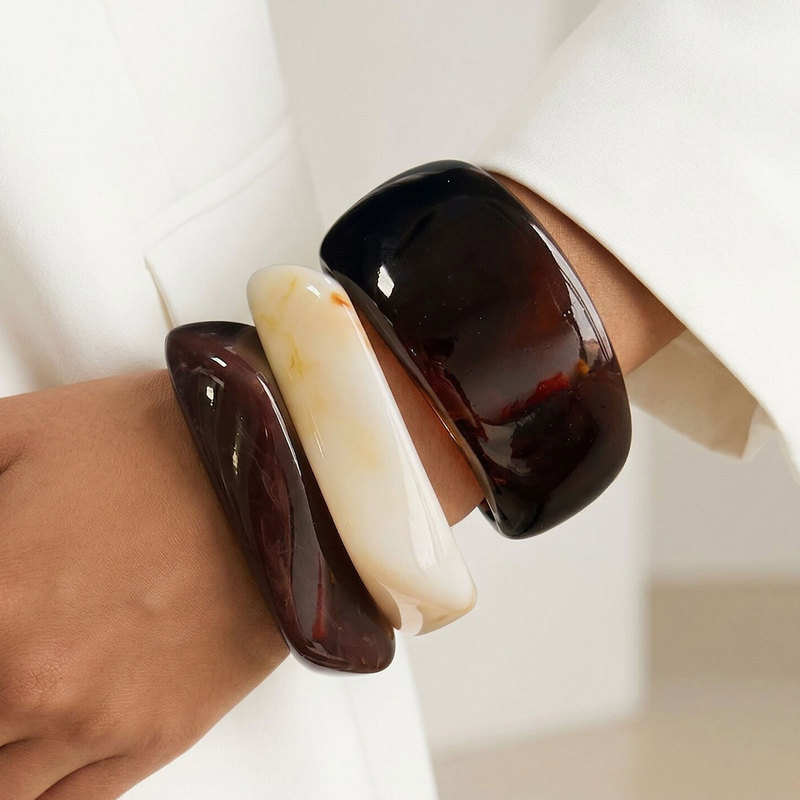 3-Piece Set of New Cross-Border Geometric Circle Resin Bracelets, Fashionable, Simple, Niche Style, High-End Jewelry for Women