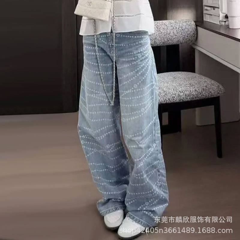 香风高定设计感阔腿裤珍珠链条图案设计重工时尚高腰阔腿裤|undefined