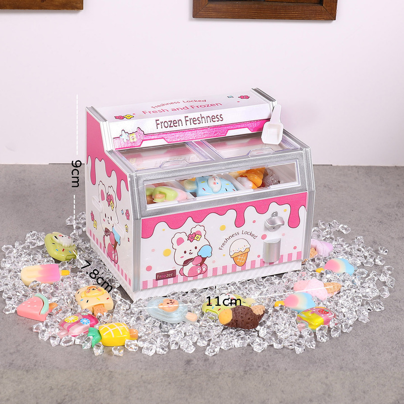 ミニチュアスーパーマーケットコンビニ水平冷凍庫子供用ままごとおもちゃシミュレーションモデルライト小型冷蔵庫アイスクリーム|undefined