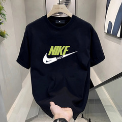 夏のトレンドブランド純綿チェックマーク半袖Tシャツメンズ韓国風カジュアル半袖ゆったり服メンズ万能Tシャツ