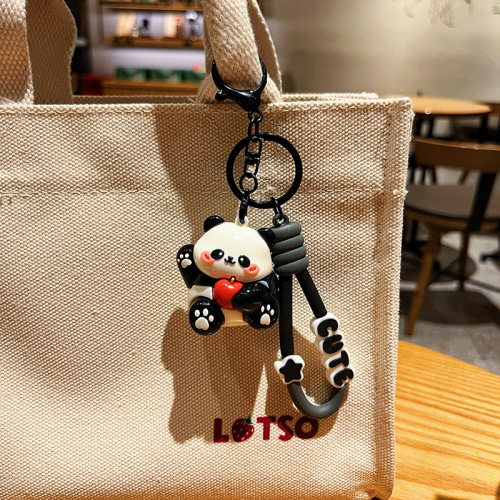 Original UV electroplating cartoon panda keychain cute high-end doll keychain couple bag pendant gift
