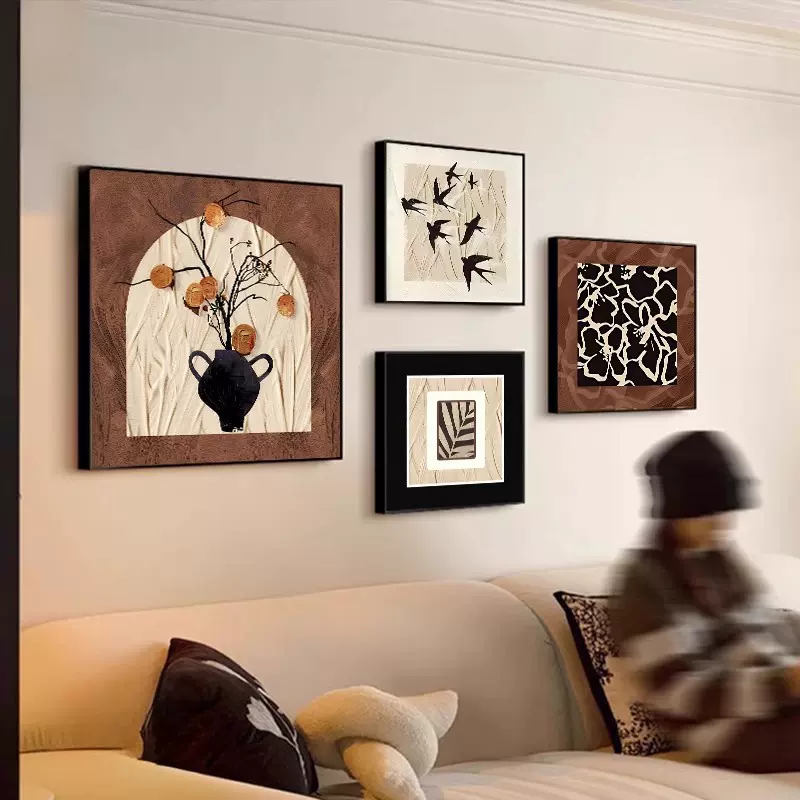 法式复古组合挂画中古风装饰画高级感客厅沙发背景墙壁画样板间