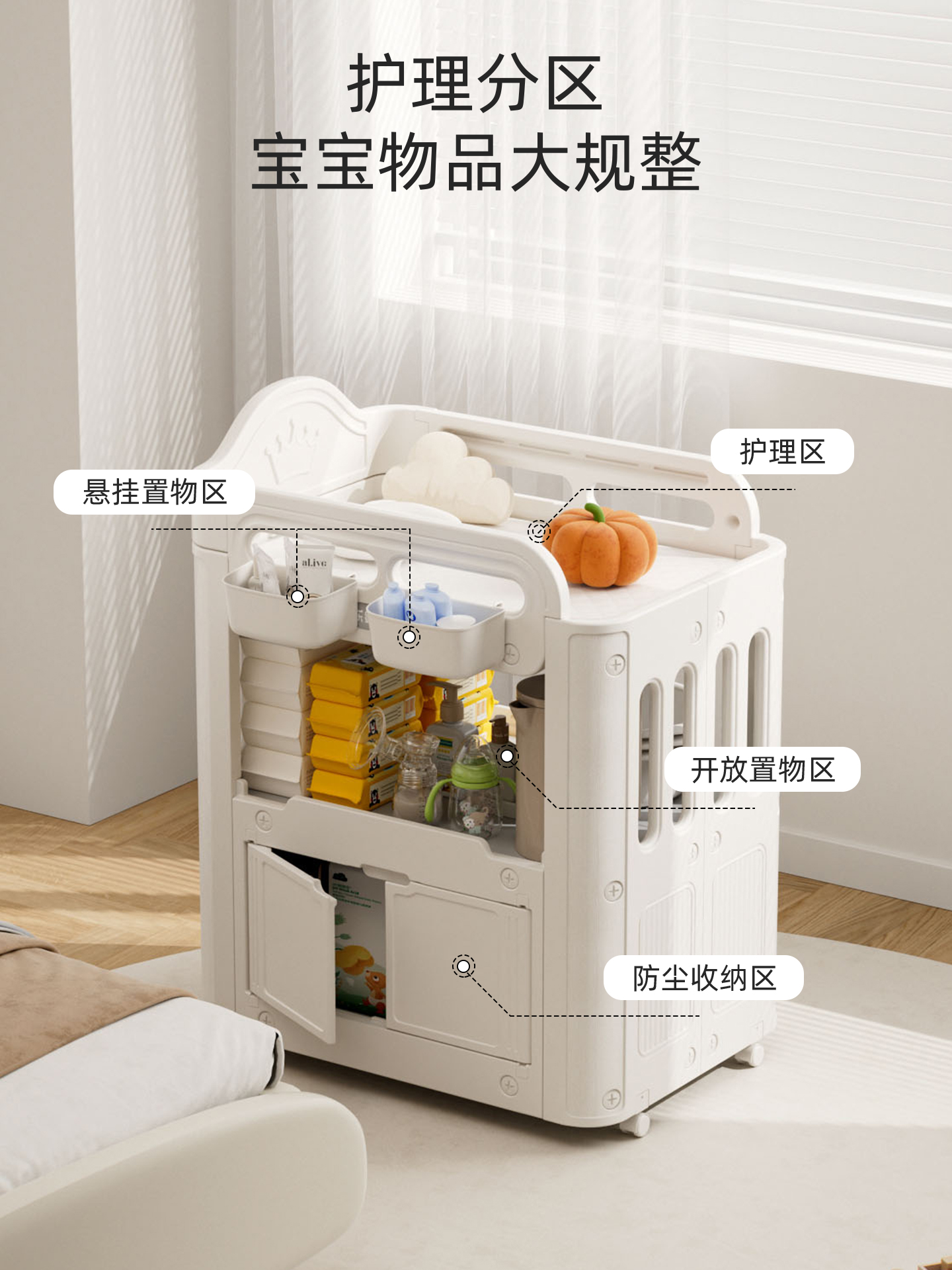 ✅ Baby Diaper Changing Table, Multi-Functional Nursing Table, Diaper Changing Station, Movable Newborn Bathing Crib
