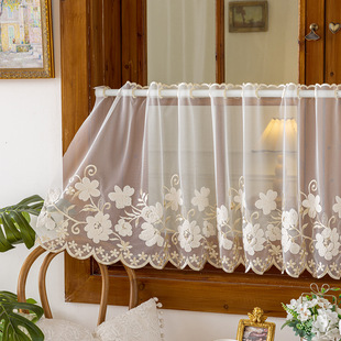 Pastoral Window Screen Half Curtain American Door Curtain Coffee Curtain Half Blackout Cross-Border Embroidered Lace Curtain Cross-Border Manufacturer Wholesale