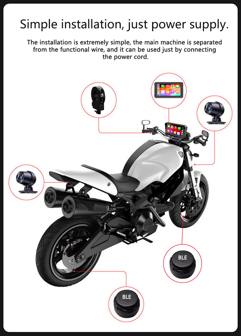 Cross-Border 6inch Motorcycle Dash Cam Wireless Carplay Android Auto Gps Screen Projection Recorder