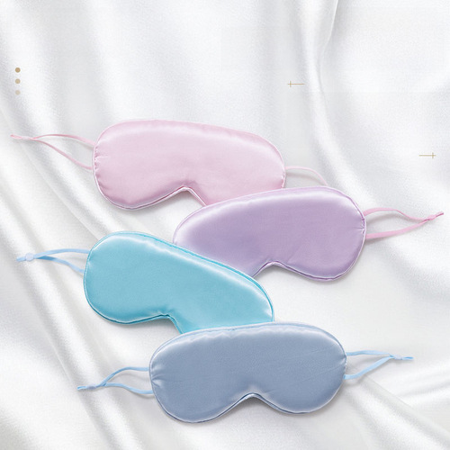 Wholesale earloop silk eye mask travel blackout sleep eye mask dormitory double-sided logo printed silk eye mask 