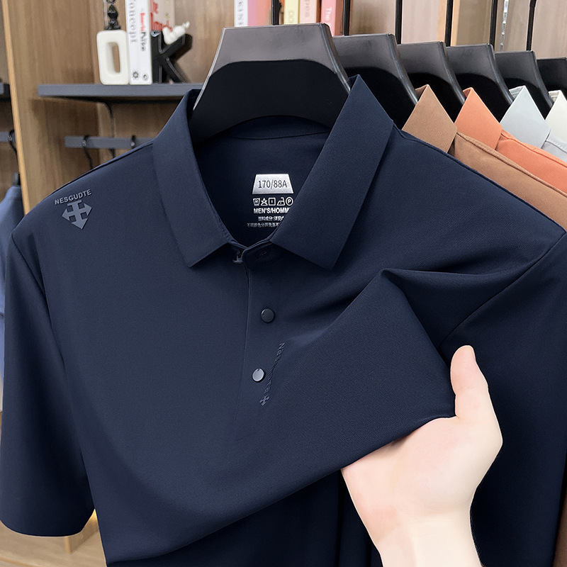 Men's seamless short-sleeve polo shirt, new summer business casual versatile t-shirt with a half-sleeve and turn-down collar