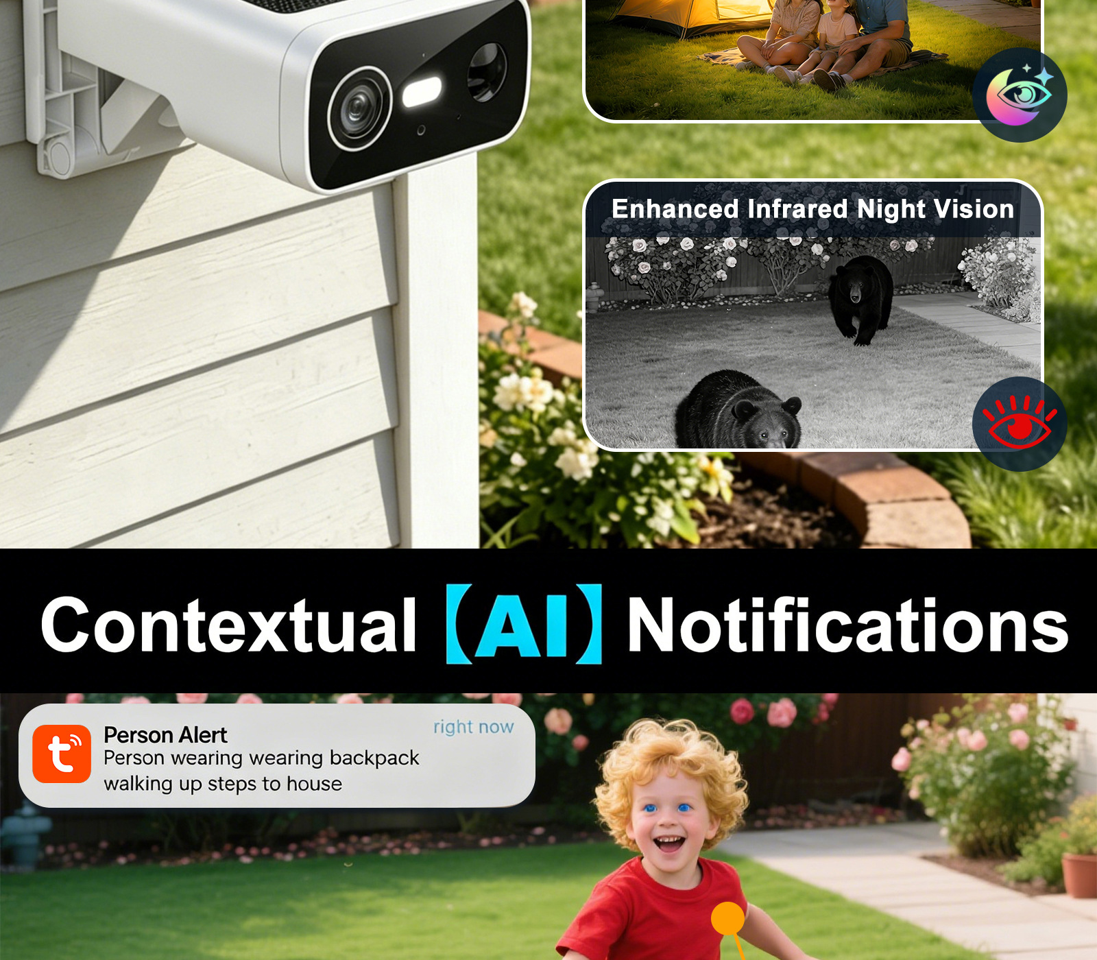 Cross-Border Dual-Lens Panoramic Night Vision HD Wireless WiFi Camera with Linkage Tuya Smart Monitoring