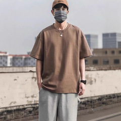 Cross-border wholesale 300g pure cotton double-layer dropped shoulder short-sleeve T-shirt for men and women, fashionable large size casual sports half-sleeve