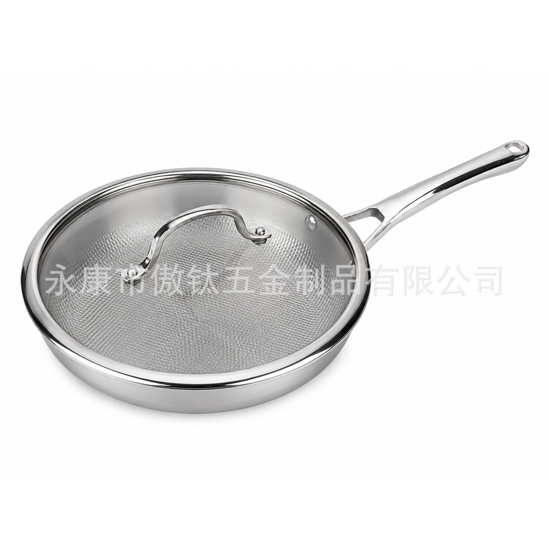 Customized cross-border pure titanium frying pan, titanium skillet, non-coated non-stick pan, three-layer composite pure titanium pan for frying steak and eggs